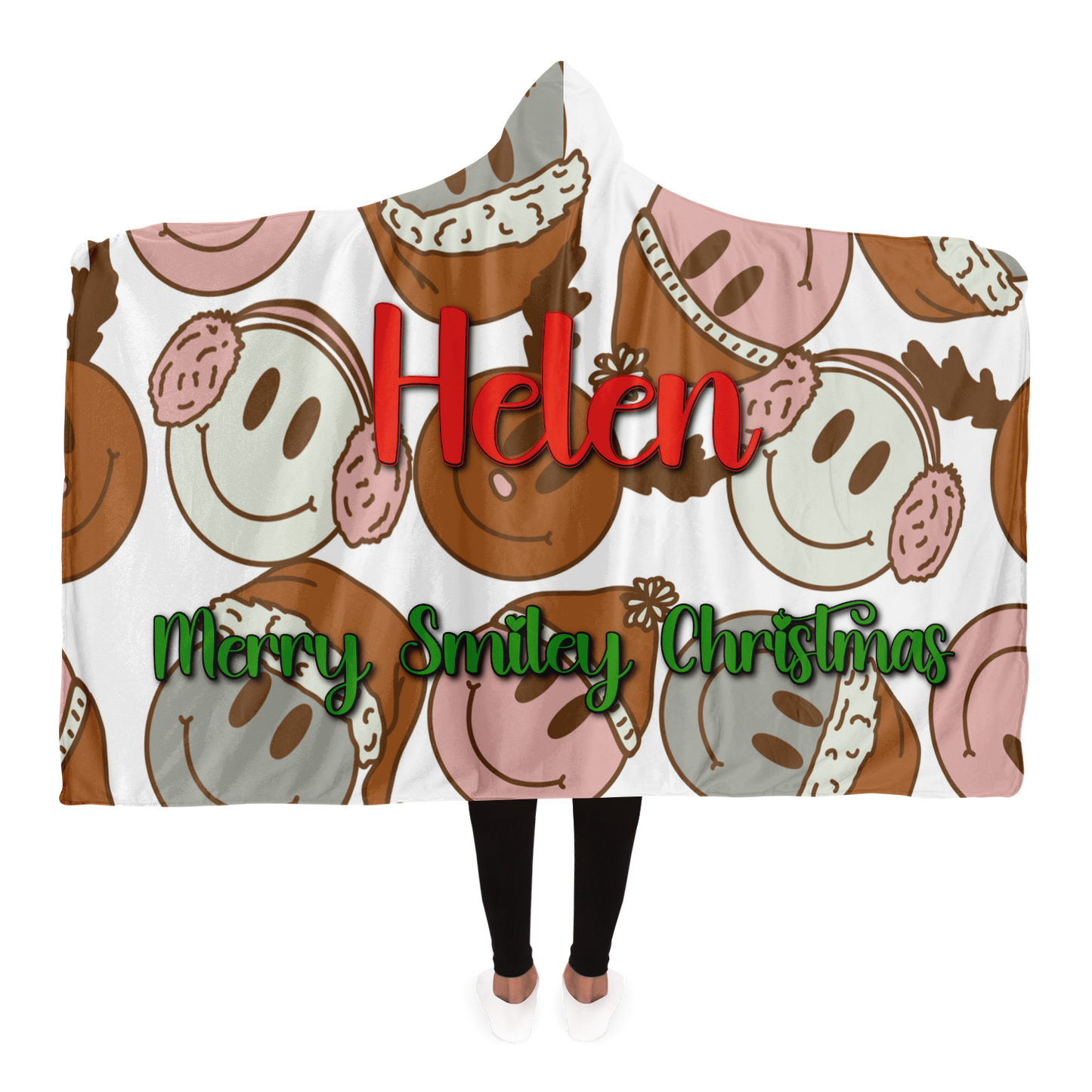 Merry Smiley Christmas Personalized Hooded Blanket