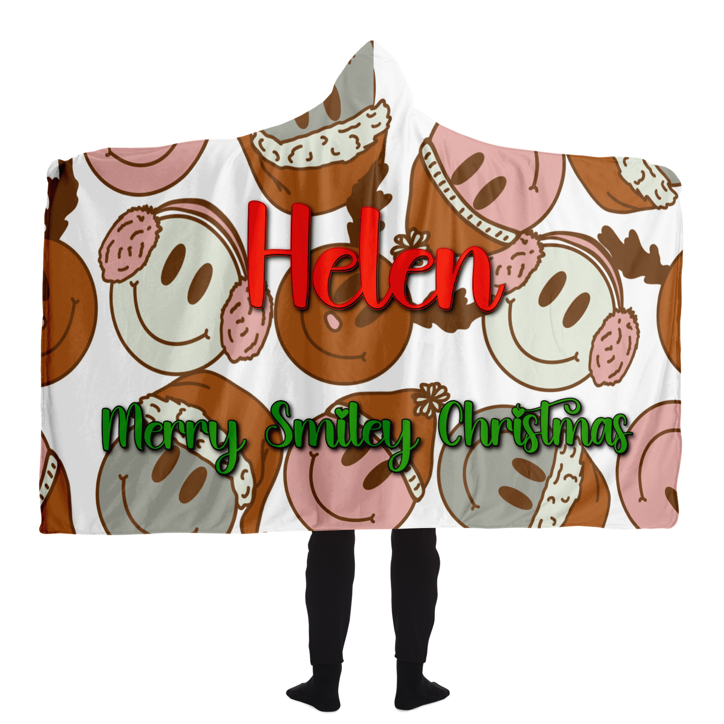Merry Smiley Christmas Personalized Hooded Blanket