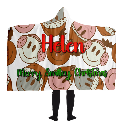 Merry Smiley Christmas Personalized Hooded Blanket