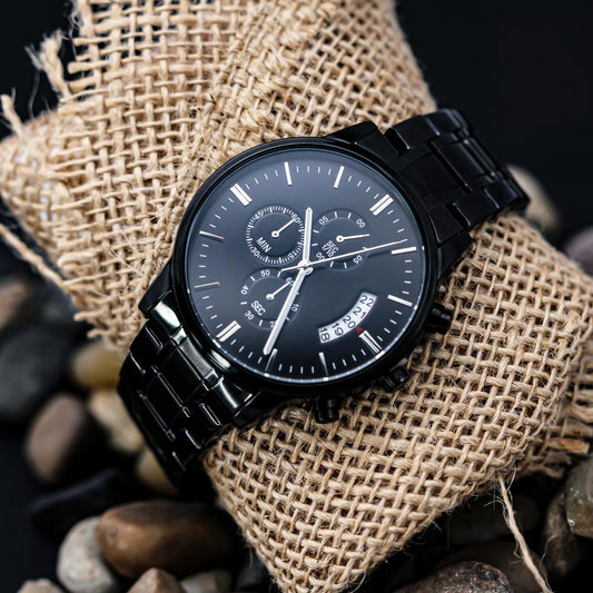 Father's Day Engraved Black Chronograph Watch