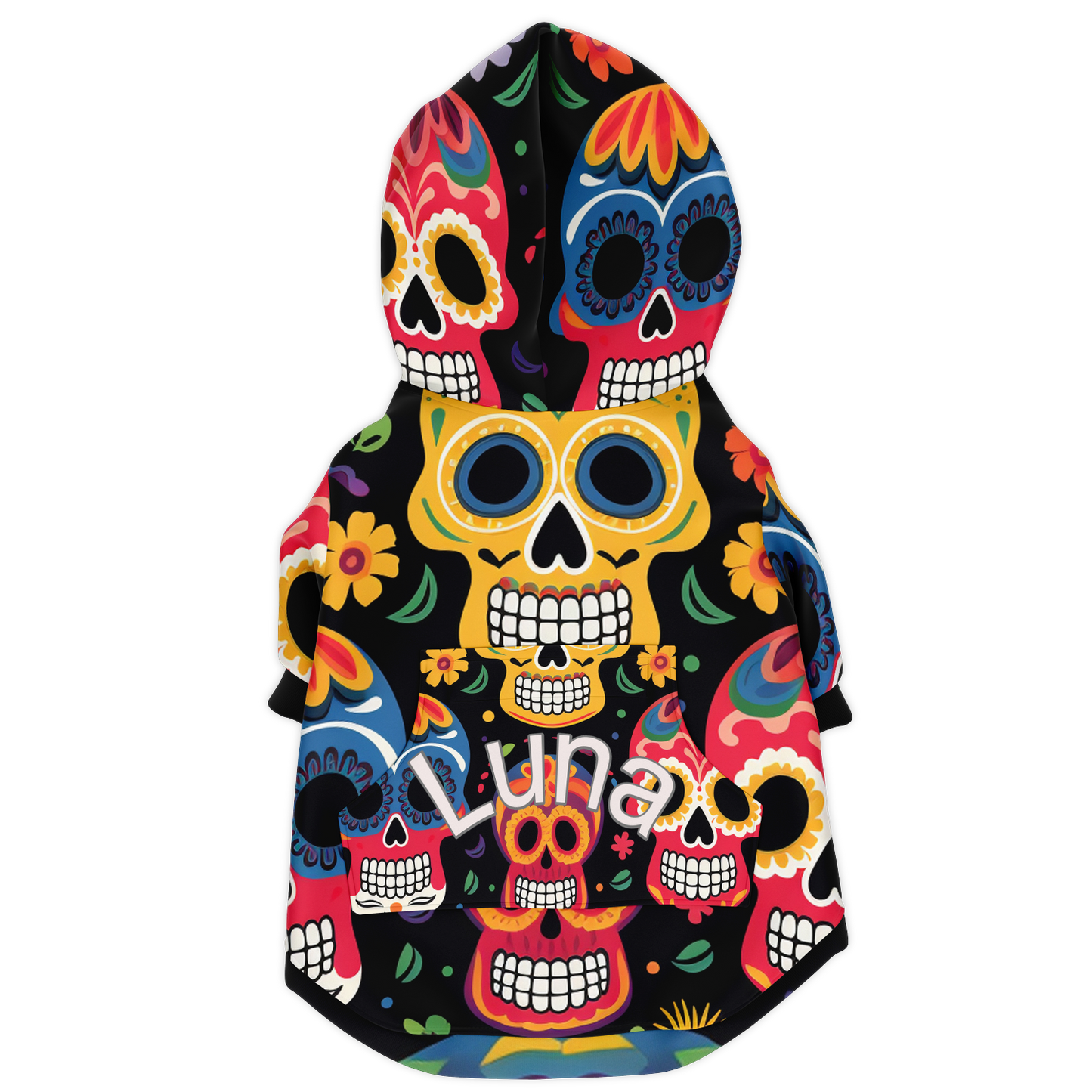 Custom Dog Zip-Up Hoodie - Sugar Skulls