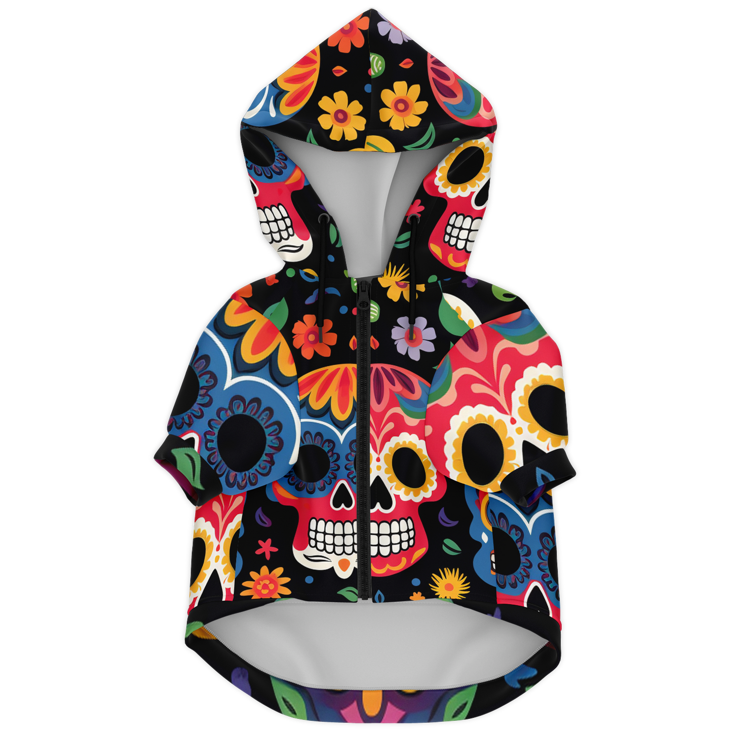 Custom Dog Zip-Up Hoodie - Sugar Skulls