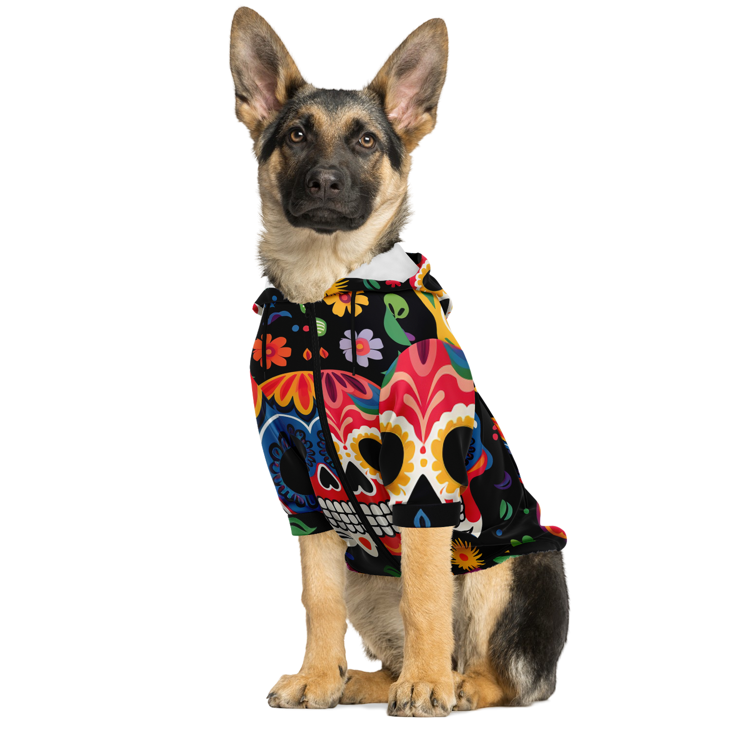 Custom Dog Zip-Up Hoodie - Sugar Skulls
